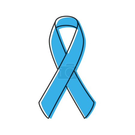Illustration for Awareness ribbon. Black outline. Blue color. Vector illustration, flat design - Royalty Free Image