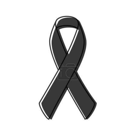 Ilustración de Awareness ribbon. Black outline. Black color. Vector illustration, flat design - Imagen libre de derechos