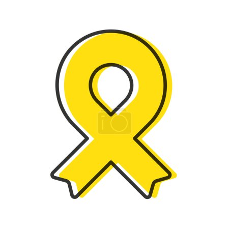 Illustration for Awareness ribbon. Black outline. Yellow color. Geometrical shape. Vector illustration, flat design - Royalty Free Image