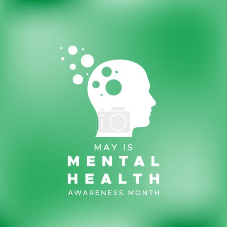 May is Mental Health awareness month. Human head icon. Blurred background. Vector illustration, flat design