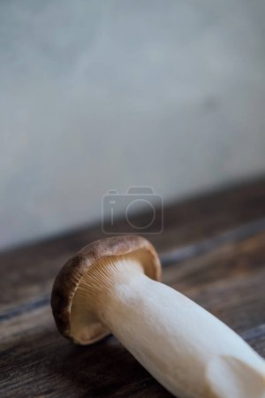 Téléchargez les photos : Edible Asian mushrooms. Royal oyster mushrooms. Dark photo natural light. Selective focus - en image libre de droit