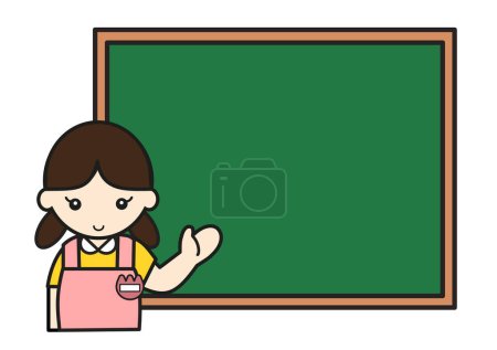 young japanese kindergarten teacher and blackboard