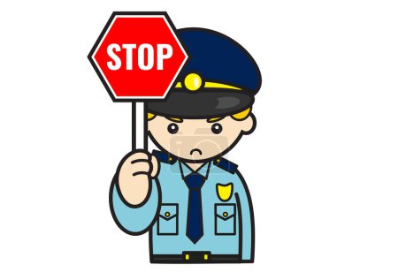 Téléchargez les photos : Policier a un panneau stop - en image libre de droit
