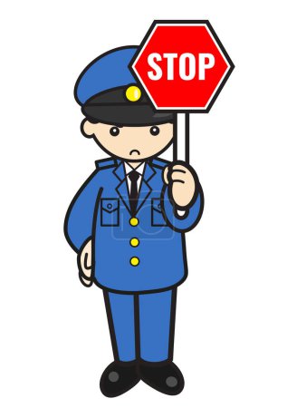 Téléchargez les photos : Japonais policier homme a un stop signe - en image libre de droit