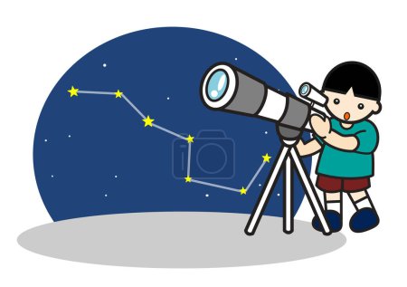 boy is waching the Big Dipper with his telescope