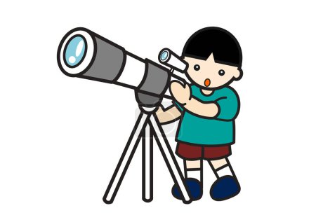 boy is waching with his telescope