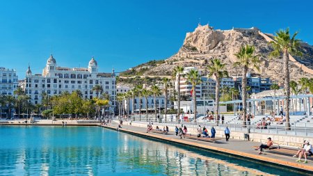 Photo for ALICANTE, SPAIN - APRIL, 2023: View of Santa Barbara Castle and seafront near Casa Carbonell - Royalty Free Image