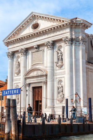 Photo for VENICE, ITALY - APRIL 9, 2023: People at the entrance of Church of Santa Maria del Rosario - Royalty Free Image