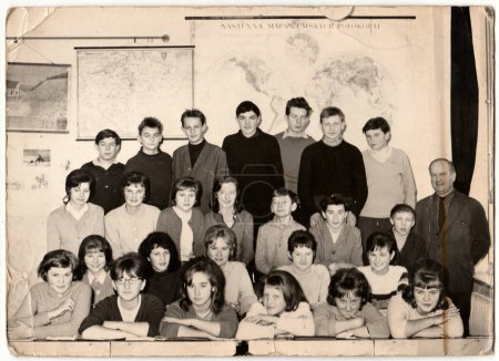 Photo for THE CZECHOSLOVAK SOCIALIST REPUBLIC - CIRCA 1960s: Retro photo shows students with male teacher in the classroom. - Royalty Free Image