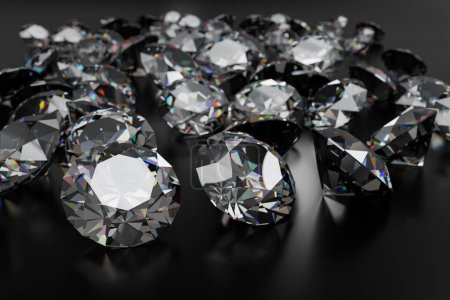 Foto de Hermoso 3D renderizado diamante brillante en la superficie negra - Imagen libre de derechos