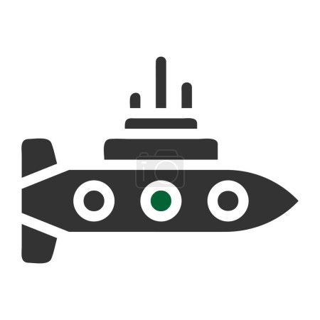 Illustration for Submarine icon solid grey green colour military illustration vector army element and symbol perfect. Icon sign from modern collection for web. - Royalty Free Image