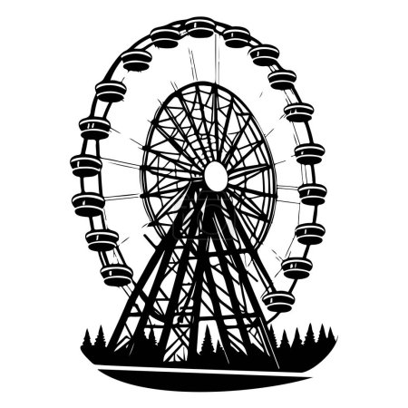Big Ferris Wheel at Night Amusement Park illustration sketch hand draw element