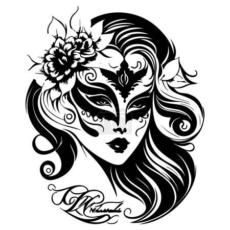 Ilustración de Mujer hermosa máscara de carnaval ilustración bosquejo dibujar elemento - Imagen libre de derechos