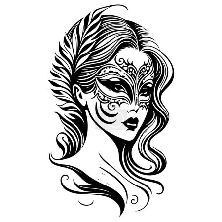 Ilustración de Mujer hermosa máscara de carnaval ilustración bosquejo dibujar elemento - Imagen libre de derechos