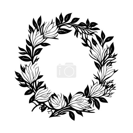 Illustration for Square Frame Flower batik Icon hand draw black colour logo vector element and symbol - Royalty Free Image