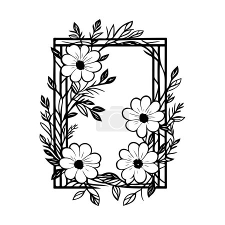 Ilustración de Marco cuadrado Flor batik icono mano dibujar color negro logotipo vector elemento y símbolo - Imagen libre de derechos