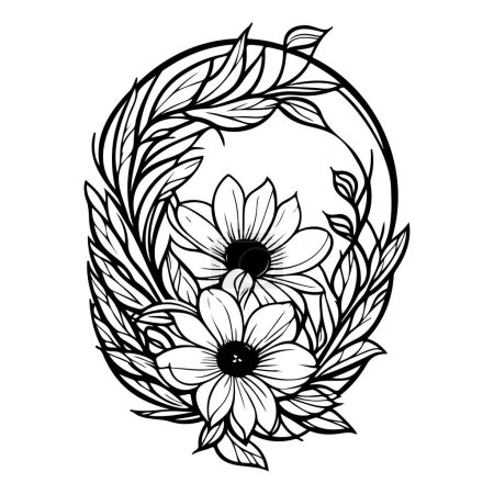 Ilustración de Marco cuadrado Flor batik mano dibujar color negro logotipo vector elemento y símbolo - Imagen libre de derechos