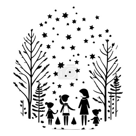 forest friend children watching shooting stars illustration sketch hand draw element
