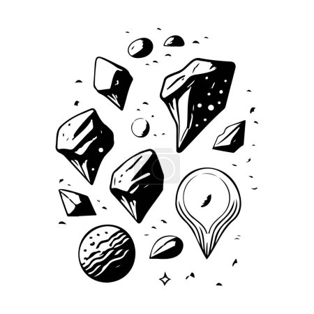 Asteroids Icon hand draw black colour space out logo vector element and symbol perfect.