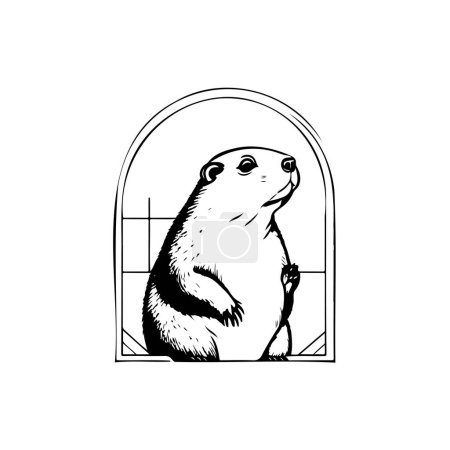 Illustration for Groundhog windows Icon hand draw black colour groundhog day logo vector element and symbol - Royalty Free Image