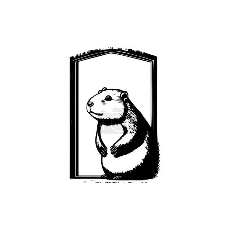 Illustration for Groundhog windows Icon hand draw black colour groundhog day logo vector element and symbol - Royalty Free Image