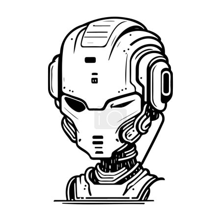 Icône robotique visage dessiner à la main couleur noire élément vecteur de logo artificiel et symbole