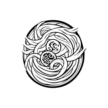 Noodle Icon hand draw black colour lunar new year logo vector element and symbol