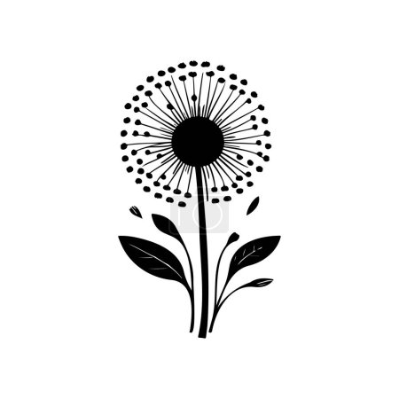 Dandelion Icon hand draw black colour Flower logo vector element and symbol