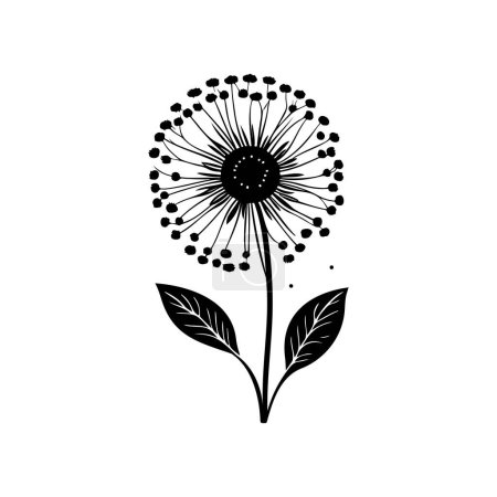 Dandelion Icon hand draw black colour Flower logo vector element and symbol