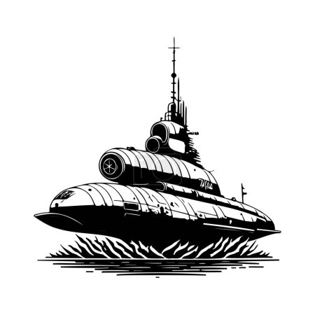 Submarine Icon hand draw black colour military logo vector element and symbol
