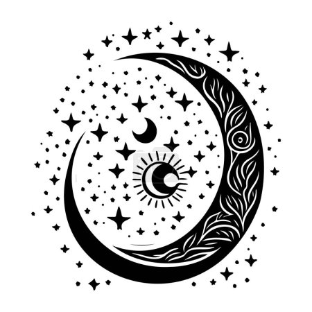 Moon star Icon hand draw black colour ramadan logo vector element and symbol
