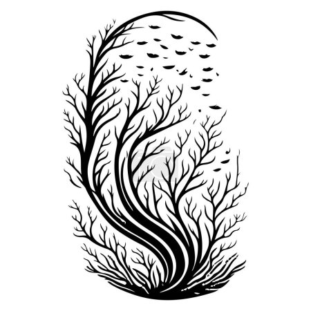 Ilustración de Sea Whip Icon mano dibujar negro coral logotipo vector elemento y símbolo - Imagen libre de derechos