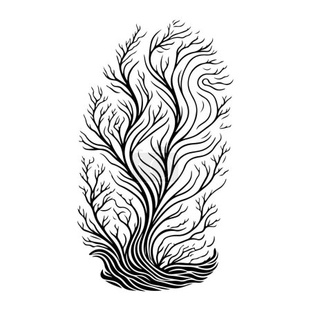 Sea Whip Icône dessiner à la main corail noir élément vectoriel logo et symbole