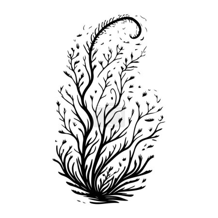 Sea Whip Icône dessiner à la main corail noir élément vectoriel logo et symbole