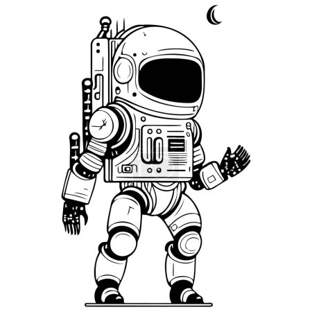 Téléchargez les illustrations : Moonwalker astronaute noir doodle outspace symbole illustration croquis main dessiner élément - en licence libre de droit