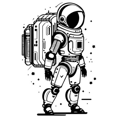 Téléchargez les illustrations : Moonwalker astronaute noir doodle outspace symbole illustration croquis main dessiner élément - en licence libre de droit
