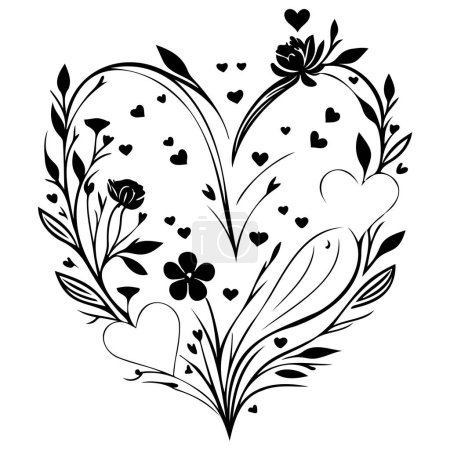 Illustration for Love heart flower butterfly valentine illustration draw element - Royalty Free Image