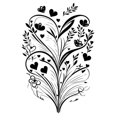 Ilustración de Amor corazón flor mariposa San Valentín ilustración dibujar elemento - Imagen libre de derechos