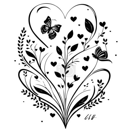 Ilustración de Amor corazón flor mariposa San Valentín ilustración dibujar elemento - Imagen libre de derechos