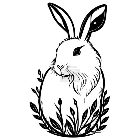 Illustration for Rabbit brave with floral spring illustration sketch hand draw element - Royalty Free Image