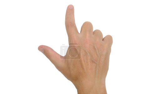 Photo for Man hand white background with crooked index finger - Royalty Free Image