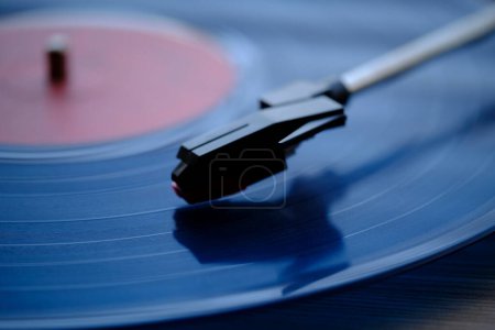 Classic vinyl record player closeup