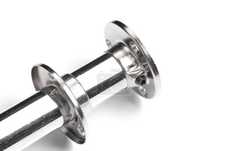 Nickel plated tube and two flanges for its attachment, white background