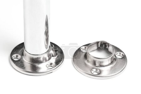 Nickel plated tube and two flanges for its attachment, white background