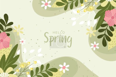 Ilustración de Hermoso fondo de primavera con flores dibujadas a mano - Imagen libre de derechos