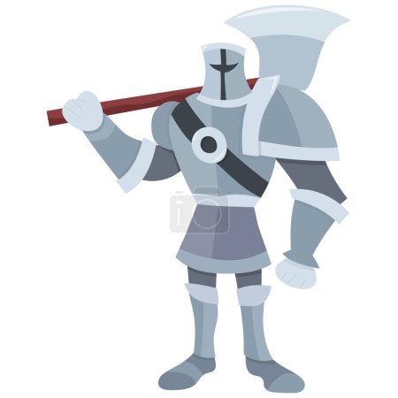 Illustration for A cartoon vector illustration of medieval soldier with a giant axe. - Royalty Free Image