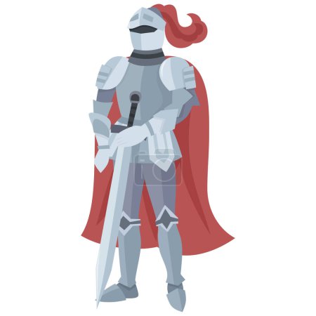 Illustration for A cartoon vector illustration of medieval knight with a sword. - Royalty Free Image