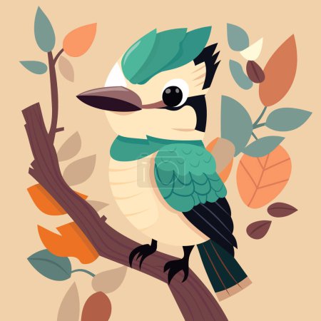 Illustration for A cartoon vector illustration of a cute kookaburra bird perching on a tree. - Royalty Free Image