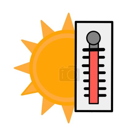 Foto de Icono de temperatura de calor, termómetro de alta temperatura con sol para la medición meteorológica prevista. vector ilustración de un medidor de calor - Imagen libre de derechos