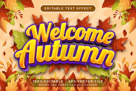 welcome autumn 3d text effect and editable text effect with autumn leaves illustration
